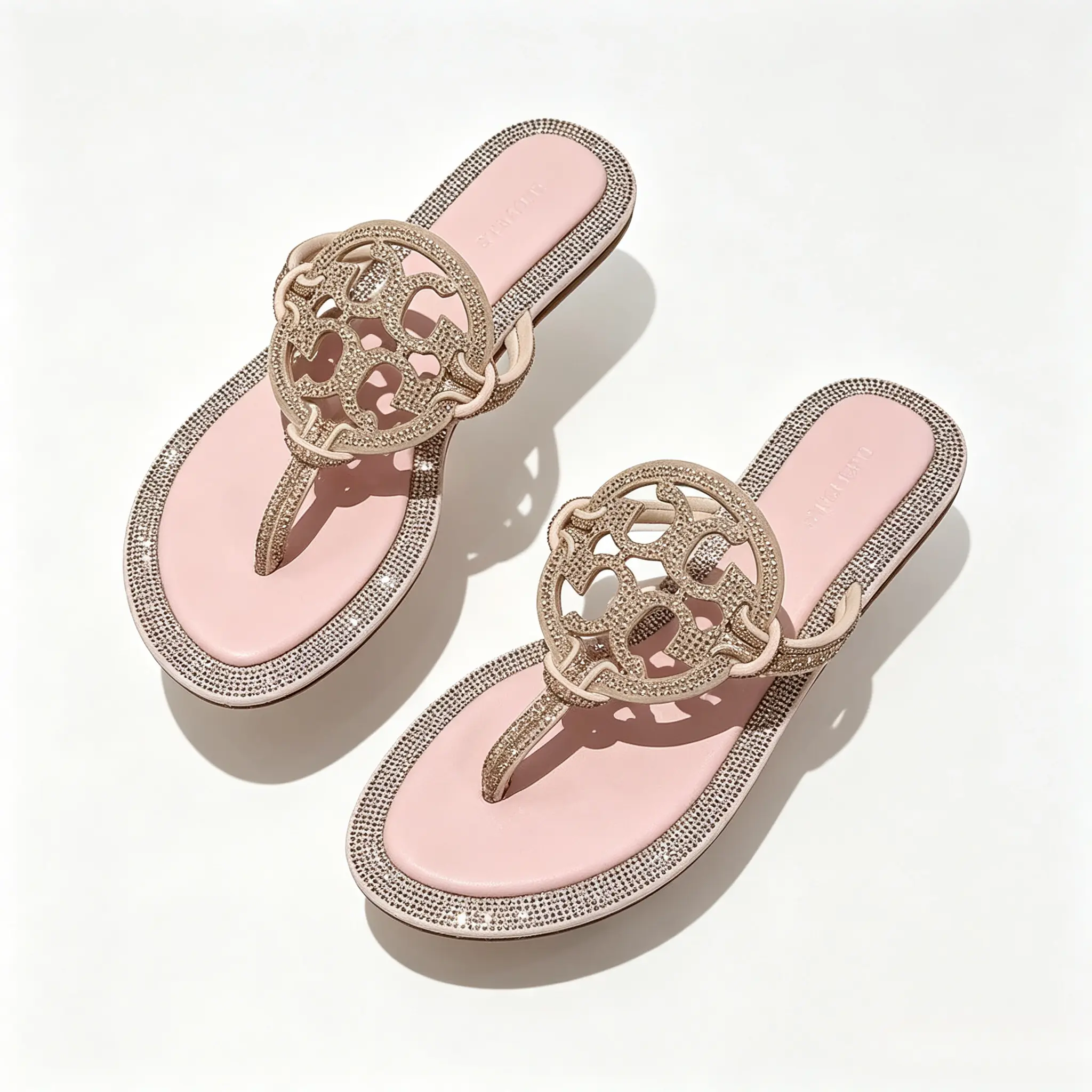 Women Rhinestone Cutout Flat Flip Flops Hollow Circle Crystal Thong Sandals Bling Sparkly Slip On Summer Casual Walking Slide Sandals For Beach Vacation Daily Outfits