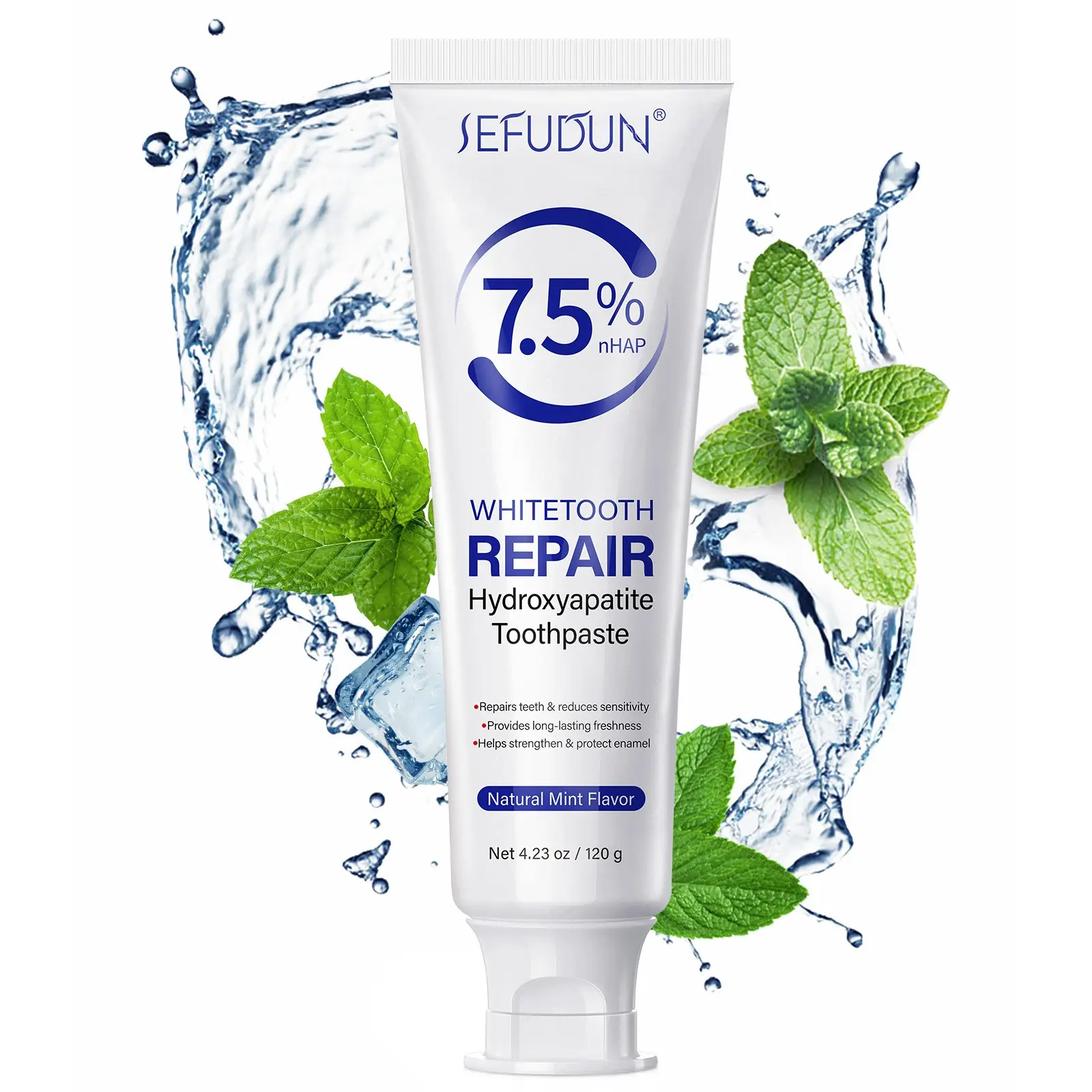 Sefudun Hydroxyapatite Toothpaste 120g, Natural Mint Flavor, Fluoride-Free Gentle Formula, Fresh Breath, Reduces Stains, Maintains Oral Health