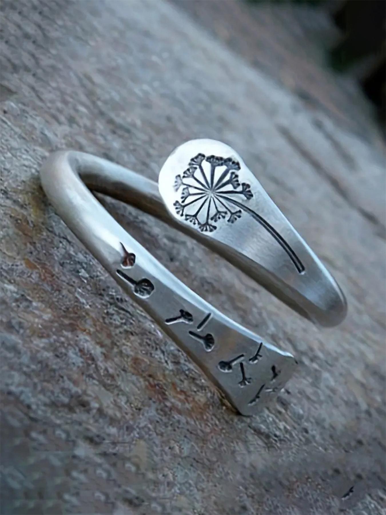 Vintage Flower Design Statement Rings for Women for Summer with Dandelion Decor, Fashion Accessories, Trendy All-match & Exquisite Jewelry for Anniversary Gift, Adjustable Sunflower Ring