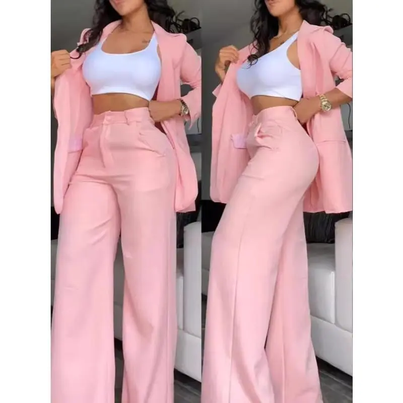 Autumn Fashion Women's Wear Suit Coat & Trousers Two-Piece Set Elegant Outfit Womenswear Comfort Basic Fluorescent Yellow Minimalist Short matching  sets spring  break  outfit denim 2  piece  sets  women two  piece  outfits raving(Sheets)