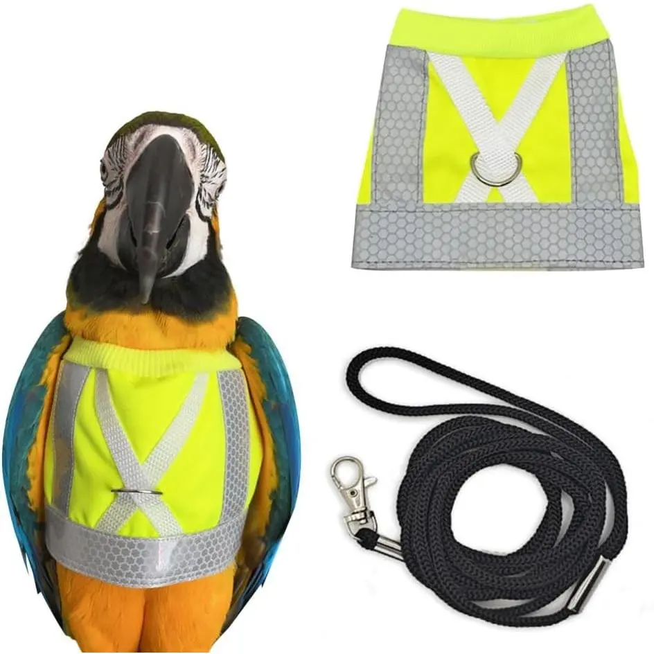 Reusable Bird Diaper Harness Flight Suit with Leash, Reusable Parrot Flying Clothes for Parrots Cockatiel and Other Pet Birds