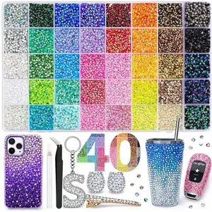 40000Pcs 40 Color Jelly Synthetic Rhinestones for Bedazzling, 3mm Multicolor Resin Flatback Synthetic Gems for Diamond Art, Bedazzler Kit for Crafting Book Shoes Nail Art