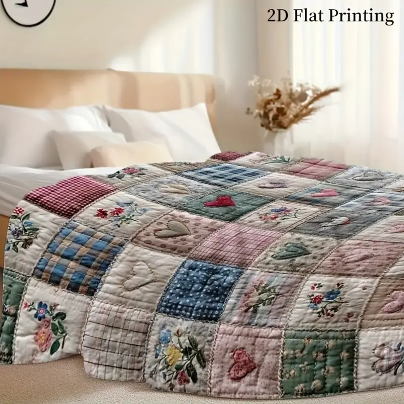 1pc Contemporary Cozy Throw Blanket - 100% Polyester Vintage Patchwork Floral Motif Lightweight Soft Fleece, 1-Piece Office/Room Home Decor Items, All-Season Easy-Carry Soft Furnishing