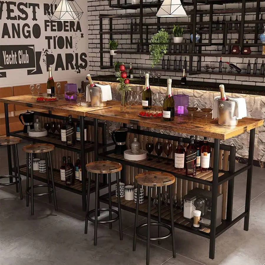 Modern Dining Island Set With 2 Stools, 3 Piece Dining Table Set With Bar Stool, Prep Table, Faux Dining Table Set With Storage Shelves, Storage Rack With Large Worktop And 2 Shelves Small Space,, Dining Room