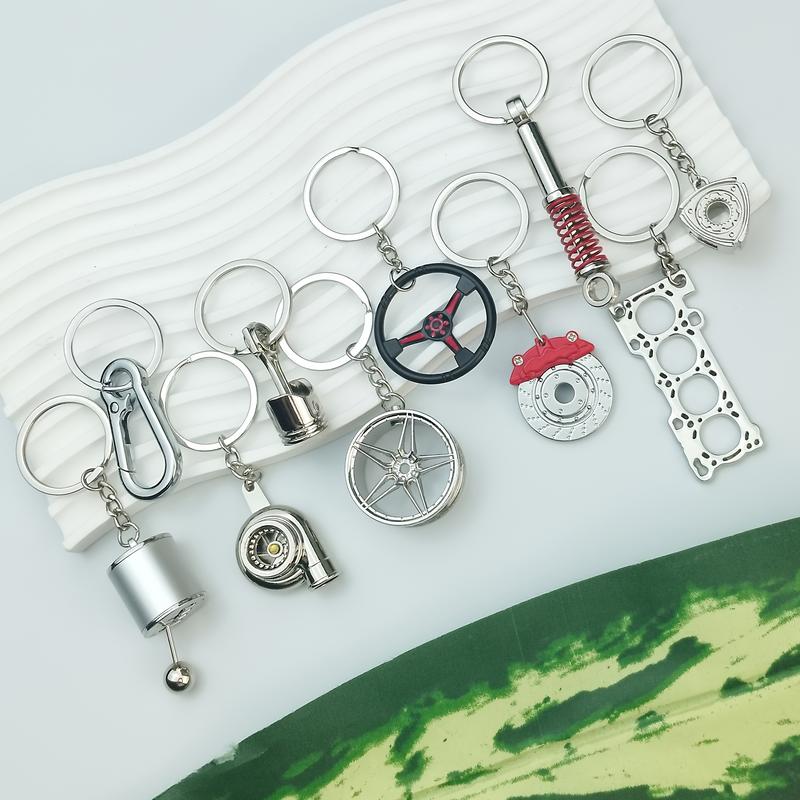 Car Enthusiast Keychain Set 10 Pieces Zinc Alloy Casual Style with Gear Shift Lever Turbo Wheel Hub Shock Absorbers Engine Parts Brake Discs Pistons Perfect Gift for Car Enthusiasts gifts for bestfriend
