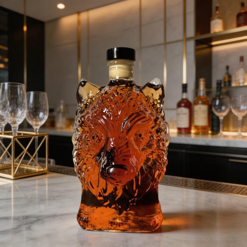 A wolf-shaped whisky bottle decoration, an empty whisky bottle, bar decoration, whisky lover, gift for father, tableware