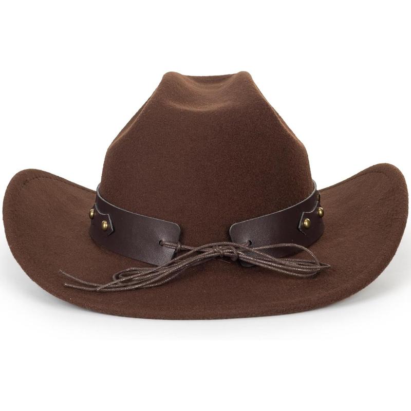 Western Felt Cowboy Cowgirl Hat - Wide Brim Panama Jazz Fedora Hat with Floral Engraved Buckle Belt Decoration 22.4" to 22.8"