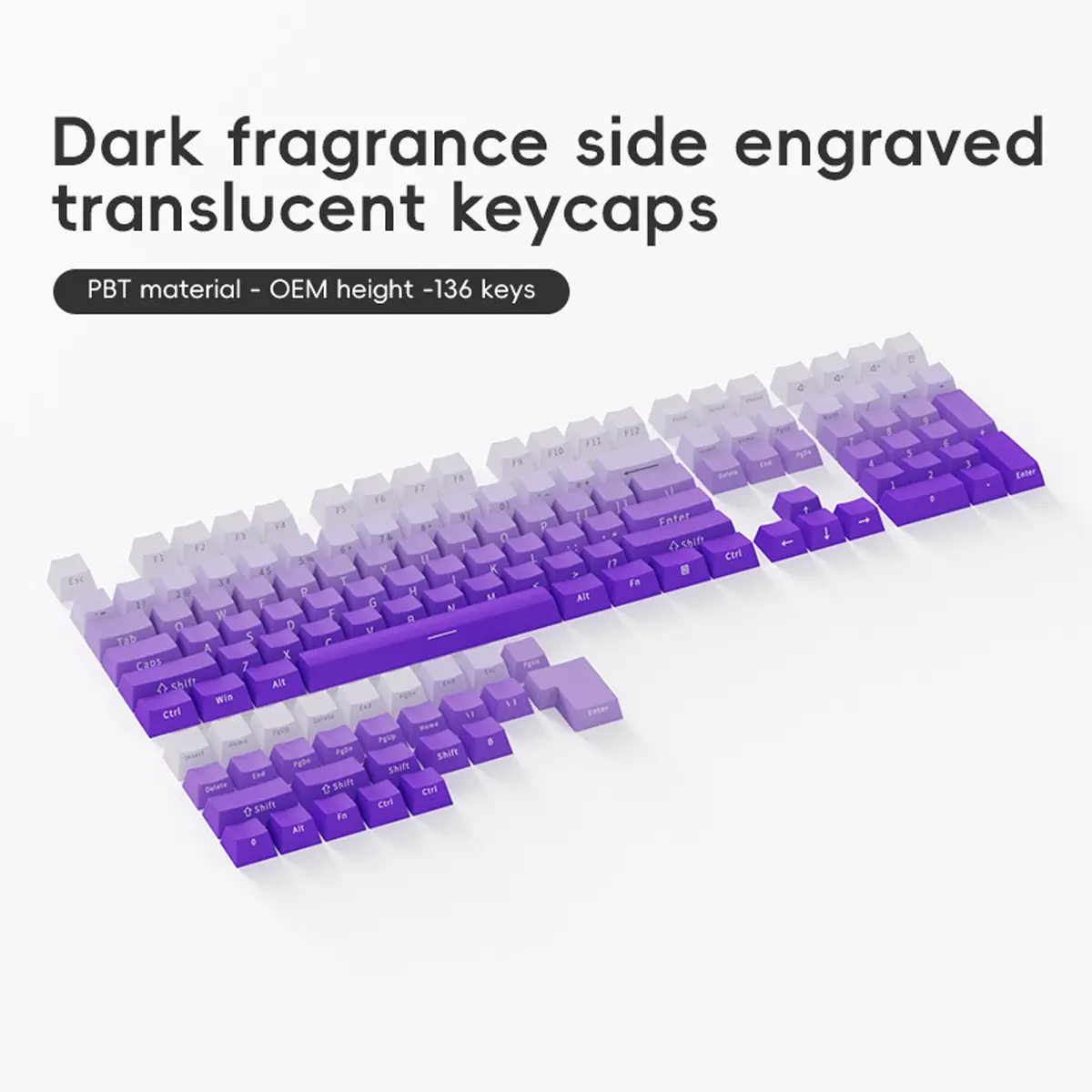 Pbt Gradient Side-Engraved Translucent Keycaps, Keyboard Keycaps, 136 Keys, Gradient, Oem Profile, Cherry-Style Switches, DIY Kit