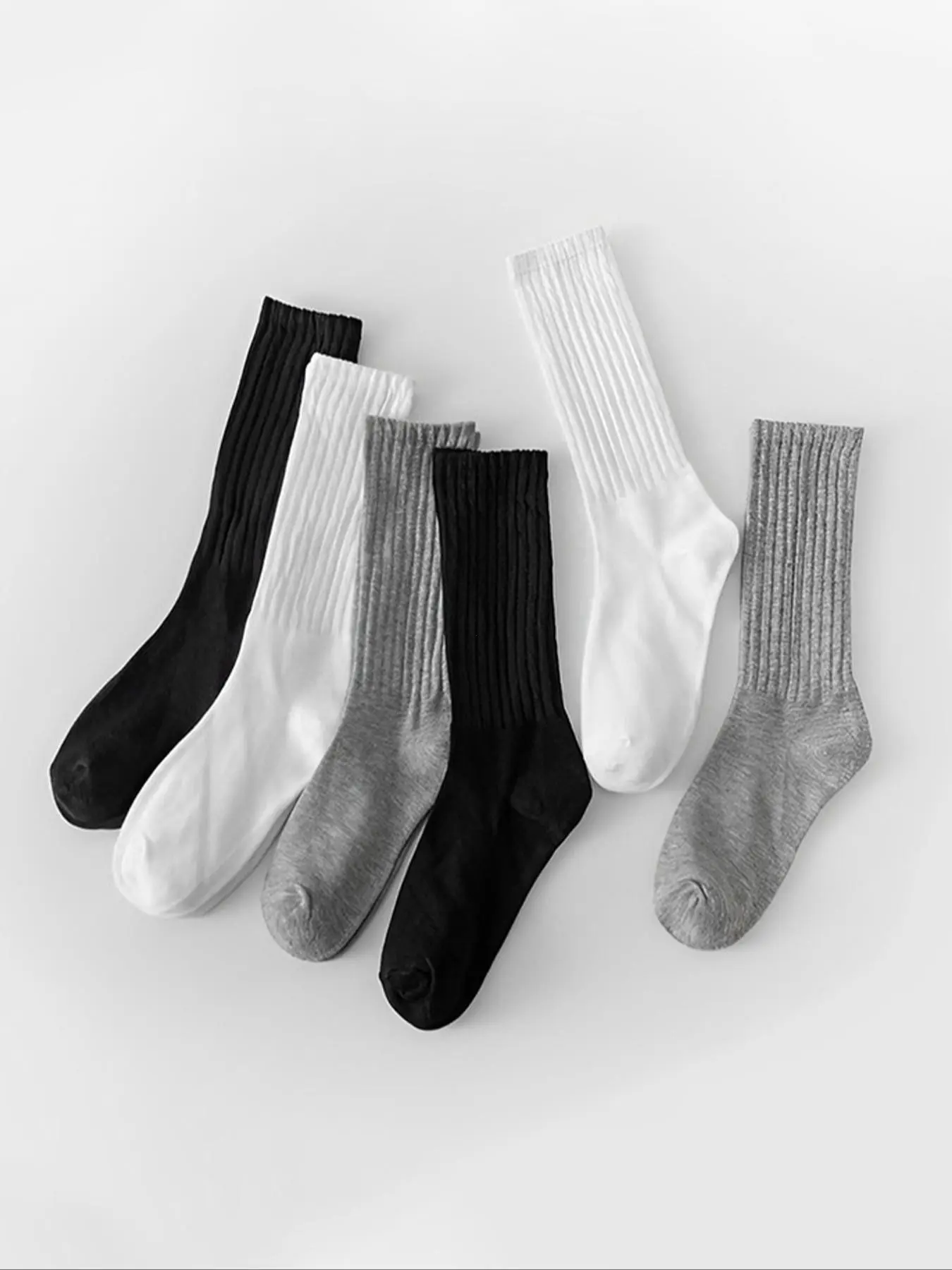 6 Pairs Women's Long Tube Bubble Socks, Warm Trendy Style, Spring Fall Vertical Stripes Slimming, Soft Comfortable