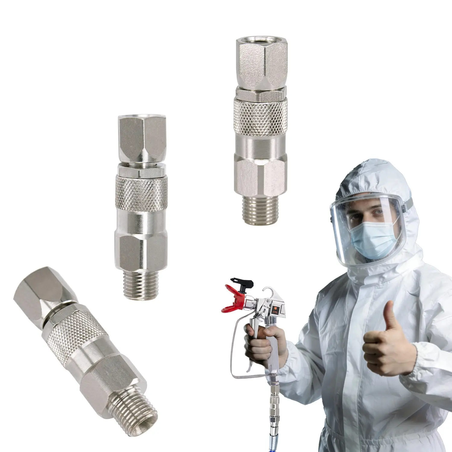 3pcs 1/4inch Sprayer Joint, 360 Degrees Rotate, Airless High Pressure Spray Gun, Hose Swivel Joint Connector, Accessories for Paint Sprayers & Hose