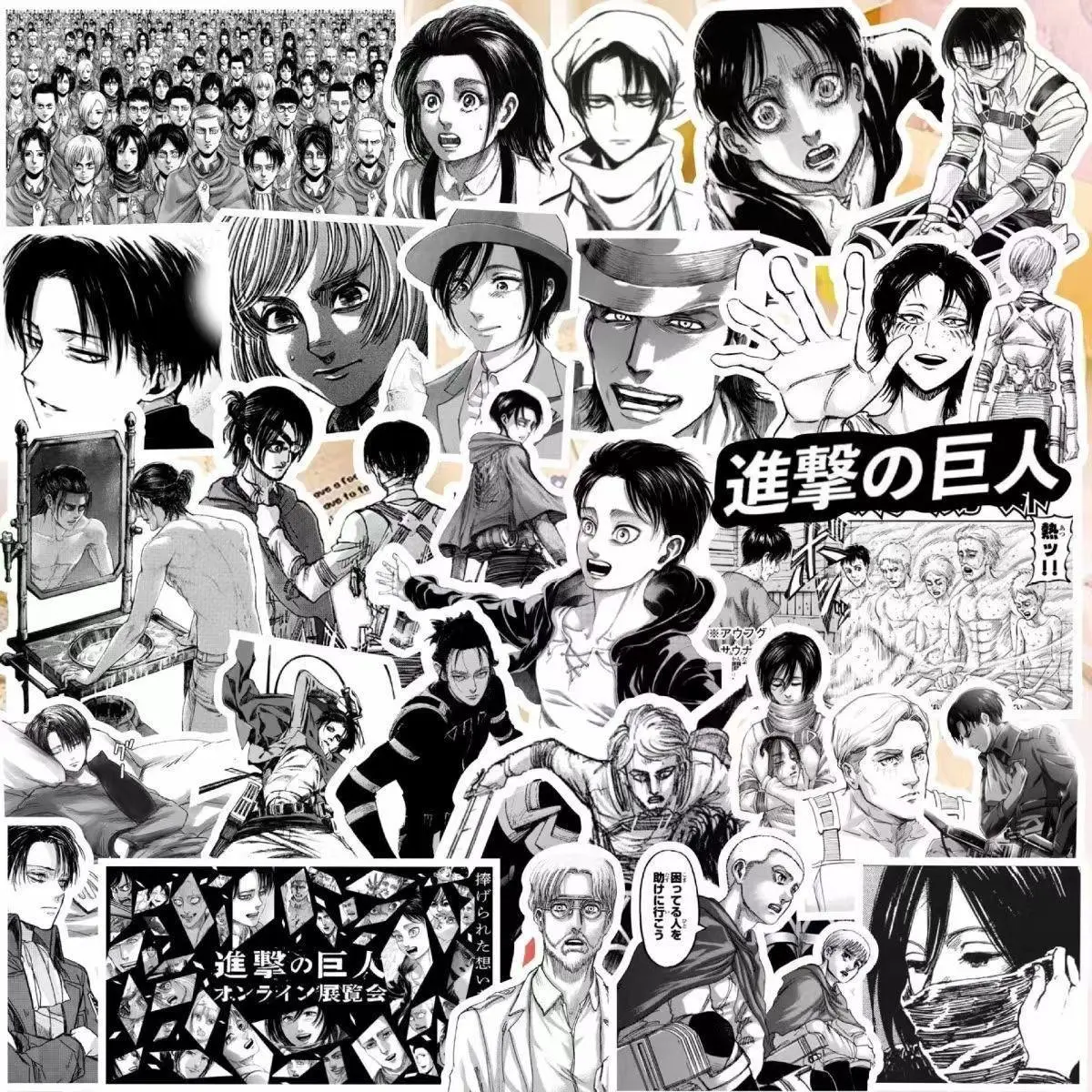 2026 Hot selling toys 60pcs Attack on Titan Black and White Stickers Mikasa Allen Levi Stickers Notebooks Pinup Picture Decoration For Kids Toy Internet-famous toy