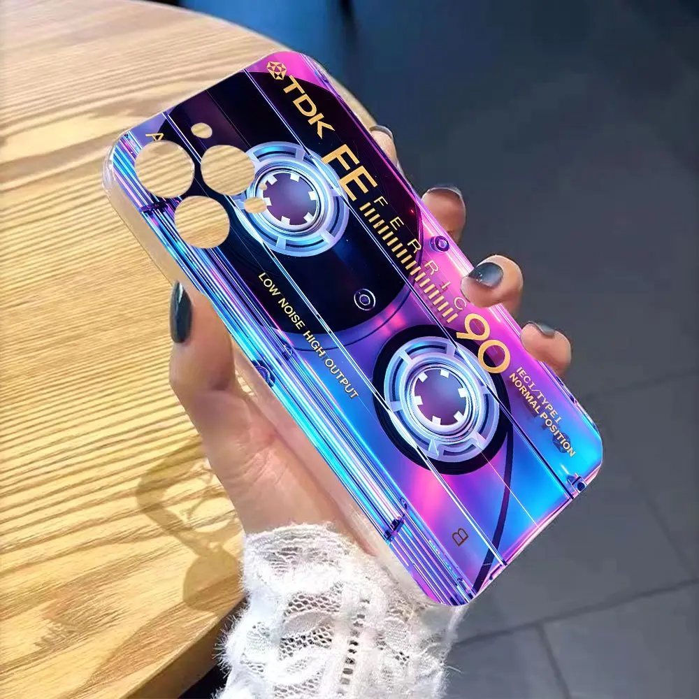 Phone Case: Neon Glow TDK Cassette-Style Transparent TPU Soft Silicone Case, compatible with iPhone 17/15/16/14/13/12/11 Pro Max Plus and 12/13 Mini; made of TPU, this case offers drop, shock, and scratch protection.