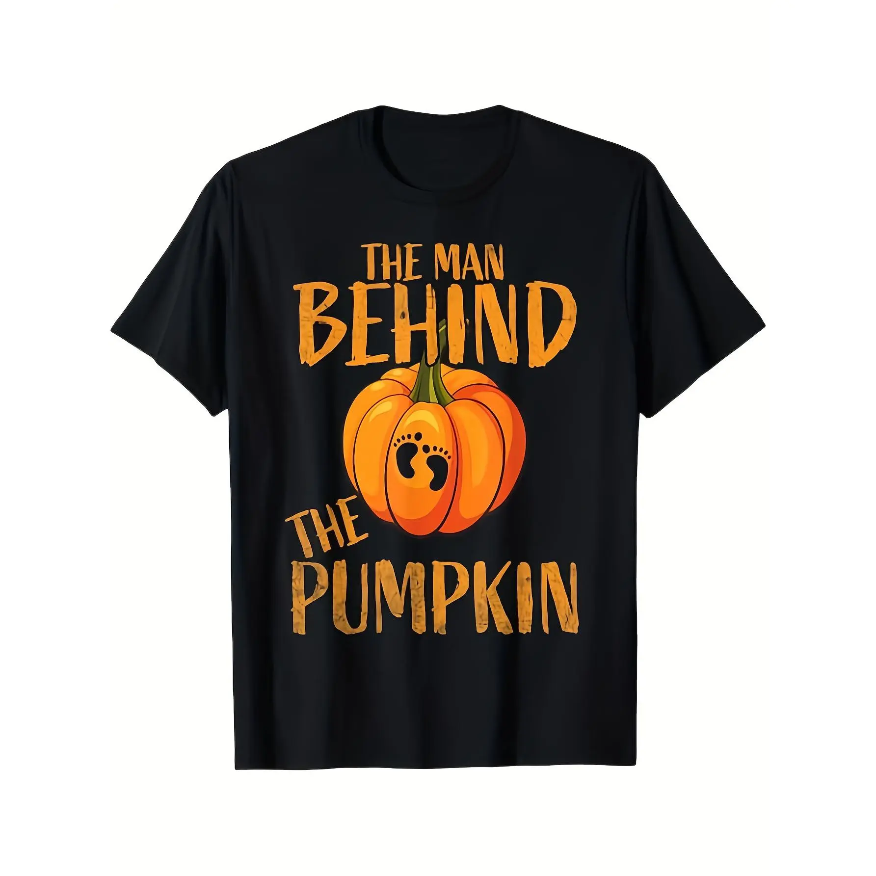 Halloween Pregnancy Announcement Gift T-Shirt for Men - "The for Man Behind the Pumpkin" Graphic Print,   Soft Breathable Lightweight Crew Neck Tee, Unisex Sizes