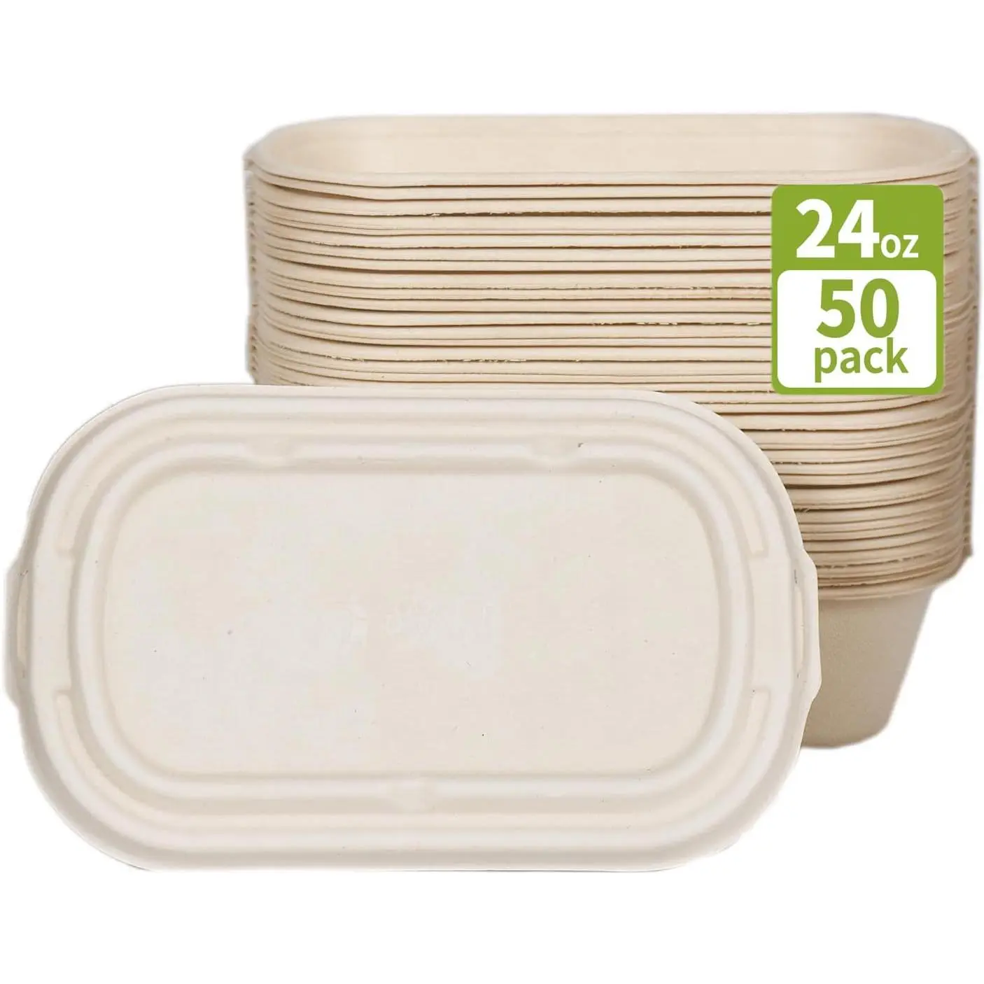 50-Count 24oz Disposable Meal Prep Containers, Microwaveable Freezable Compostable Microwave-Safe Takeaway Containers for Salads, Bowls, Bento Boxes, Party & Takeaway Meals