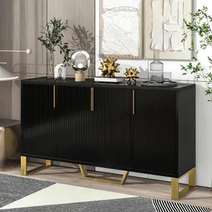 [Bellemave]TREXM Modern sideboard with Four Doors, Metal handles & Legs and Adjustable Shelves Kitchen Cabinet (Black)