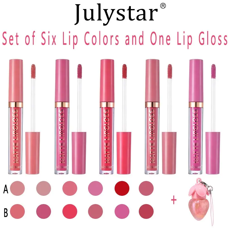 Julystar 6pcs Matte Liquid Lipstick Makeup Set, Lip Essentials, Free Strawberry Shimmer Lip Gloss, Waterproof Non-Drying, Ideal for Summer Festival, Grad, Prom, Valentine, Daily Use