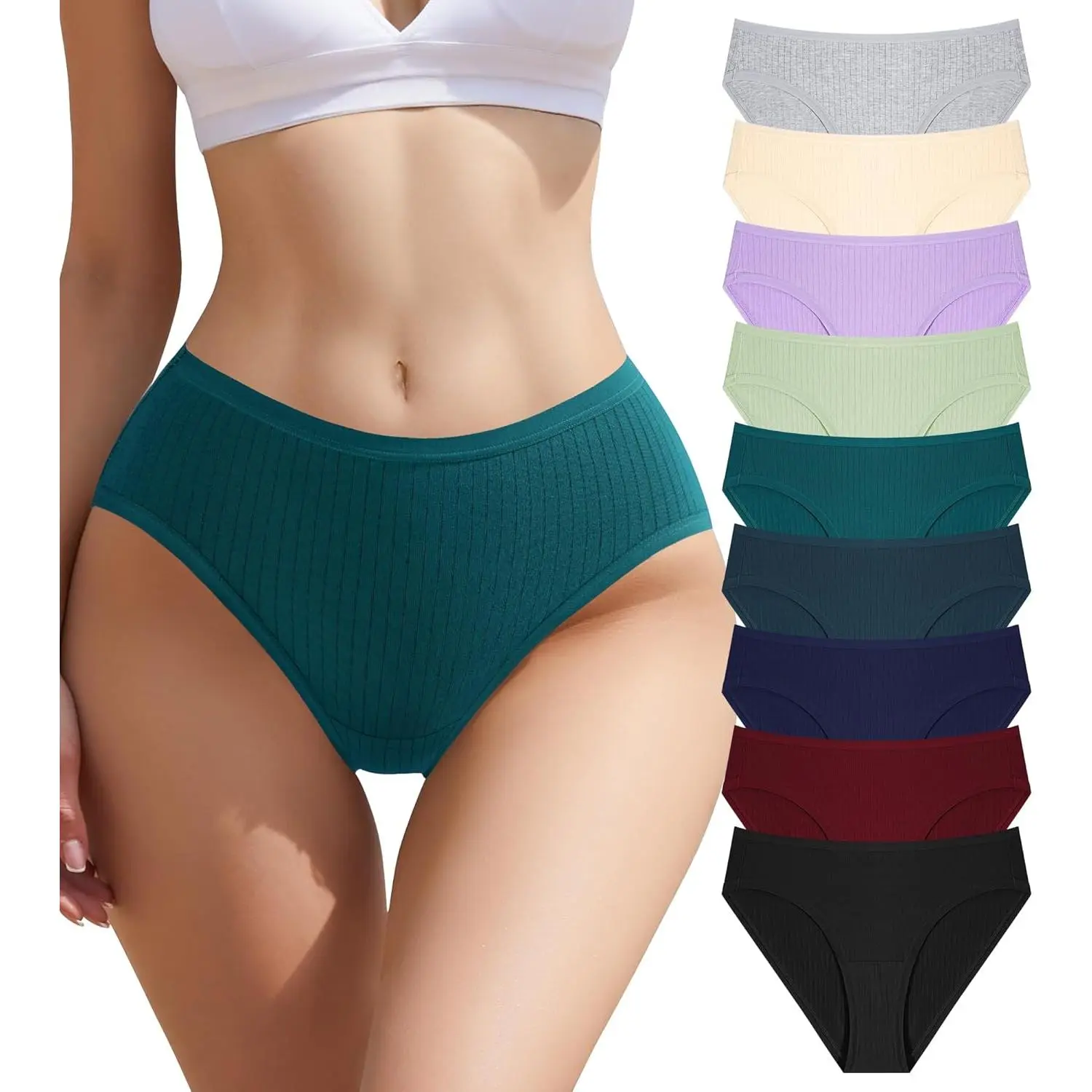 9 Pack Womens Underwear Cotton High Leg Brief Underwear for Women Pack High Waisted Briefs Soft Breathable Panties