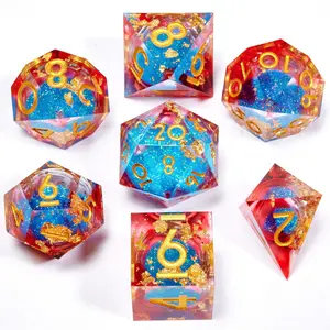 D&d Pearl Gold Foil Resin Dice Set, Liquid Core Dnd Star Dust Shimmer Polyhedral Dice Set, Perfect for Role-Playing Games