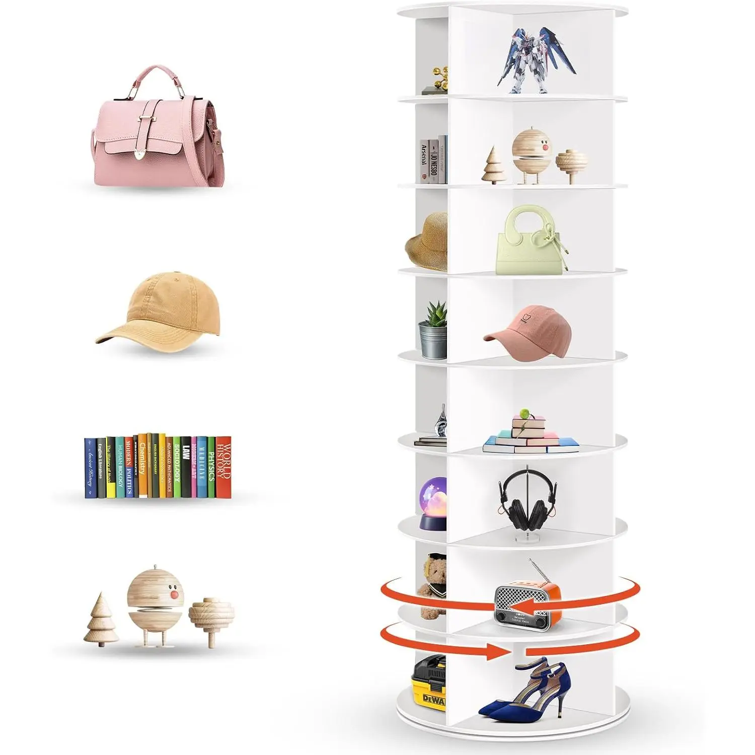 8 Tier Rotating Shoe Rack Tower, Spinning Shoe Organizer Rotating Shelf, Space-Saving 360° Revolving Shoe Rack Storage Round Carousel for Entryway, Closet & Bedroom (Shoe Rack 01)