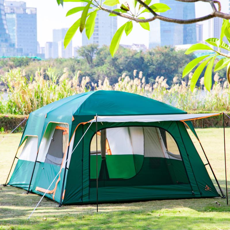 Extra Large Tent 6-10-12-14 Person(a) Family Cabin Tents 2 Rooms 3 Doors And Windows With Mesh Straight Wall Waterproof Double Layer Big For Outdoor Picnic Camping Gathering