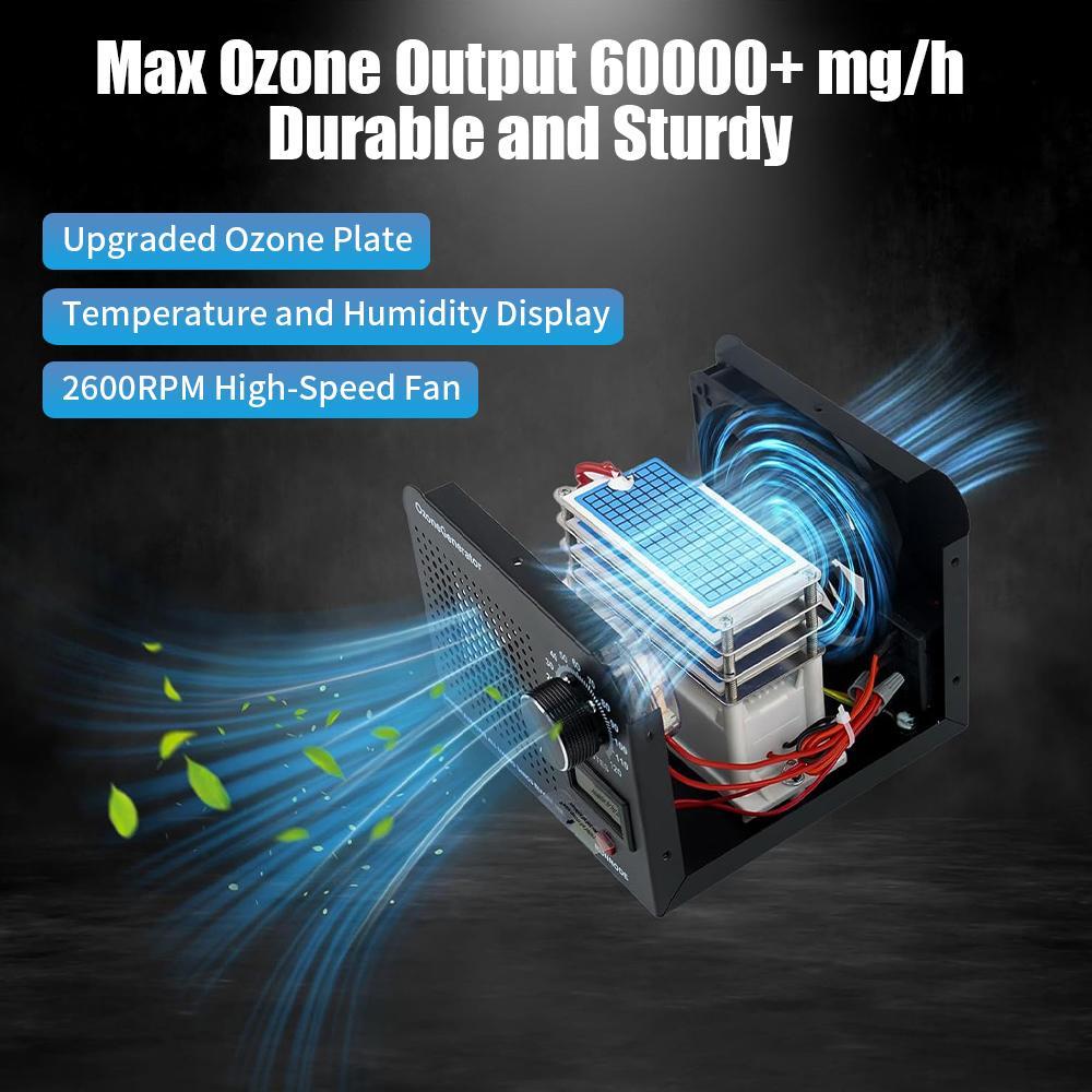 Portable Ozone Generator 60,000mg/h, O3 Ion Odor Eliminator for Home & Commercial Use, Covers 4500 Sq Ft, Removes Smoke and Pet Odors