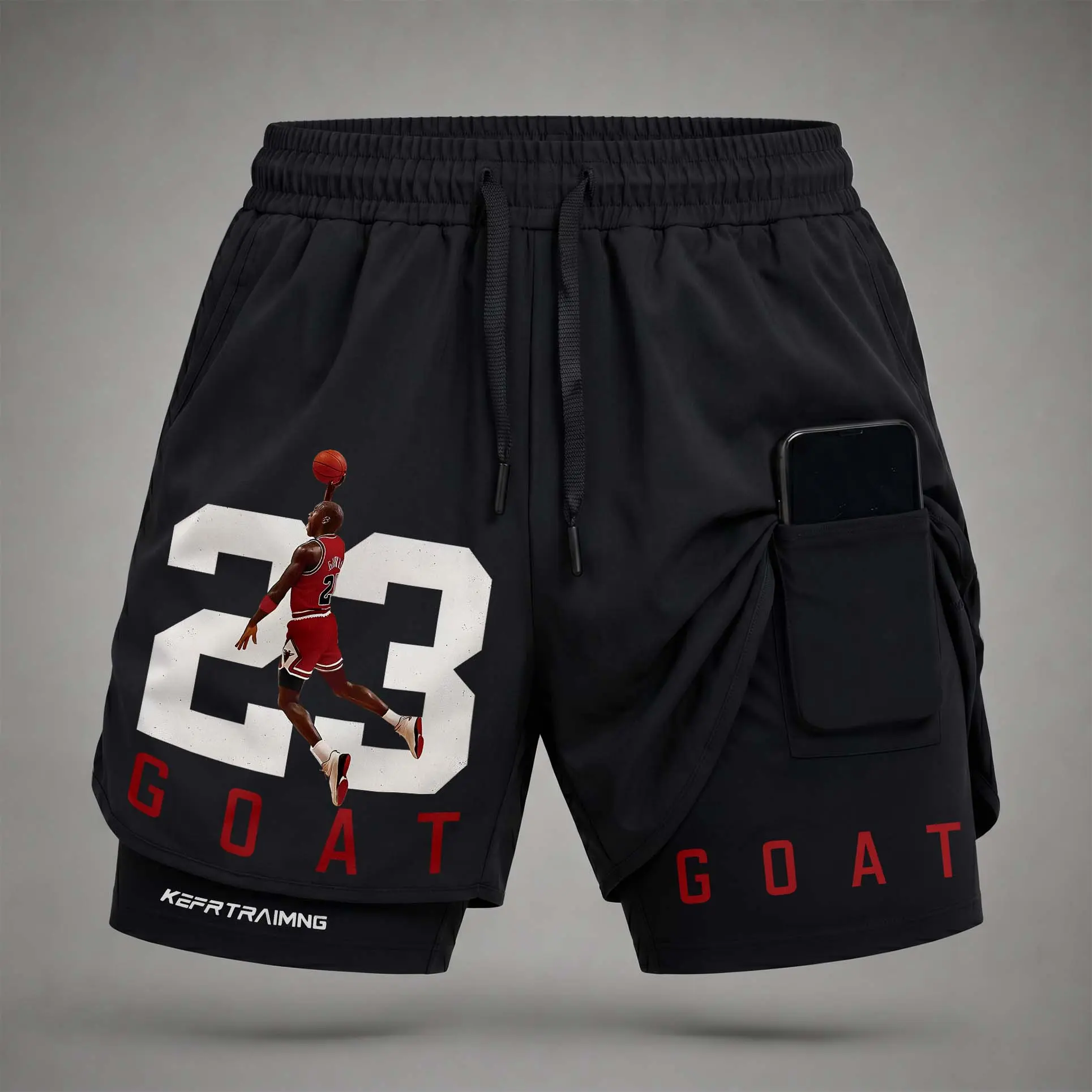 Men’s “23 Basketball” Graphic Print 2-in-1 Athletic Shorts, Built-in Compression Liner, Secure Inner Phone Pocket, Elastic Drawstring Waist, Quick-Dry Gym Running Training Shorts for Summer Daily Wear