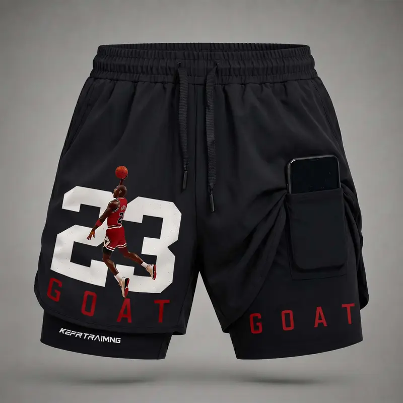 Men's Graphic Print Lightweight Performance Gym Shorts - 23 Design Polyester Blend Activewear with Elastic Waist, Compression Liner, Pockets Inner Shorts, Phone Pocket, Regular Fit for Gym/Running, Machine Washable
