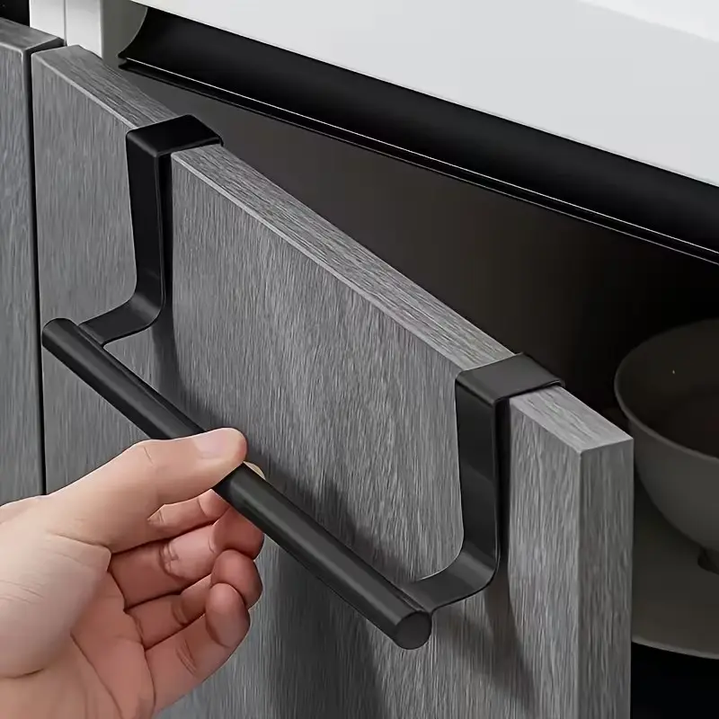 Punch-Free Over Cabinet Door Towel Bar, Multifunctional Metal Hanging Towel Holder Rack, No Installation Required Towel Rail for Kitchen Cabinet Door, Bathroom Cupboard, Dishcloth & Hand Towel Storage Organizer