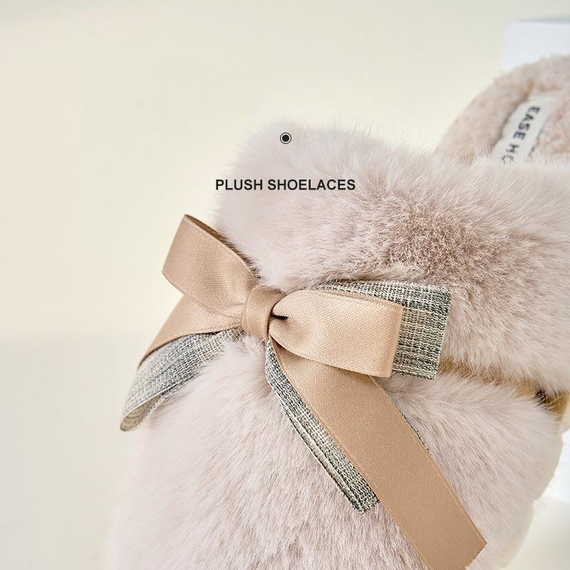 Cute Bow Soft Cotton Slippers for Women, Womens Fuzzy Fluffy Cozy Indoor Outdoor House Slippers Winter Indoor Anti-slip Thick-soled Slippers, Autumn and Winter Home-use Cotton Slippers, Warm and Comfortable Home Floor Slippers
