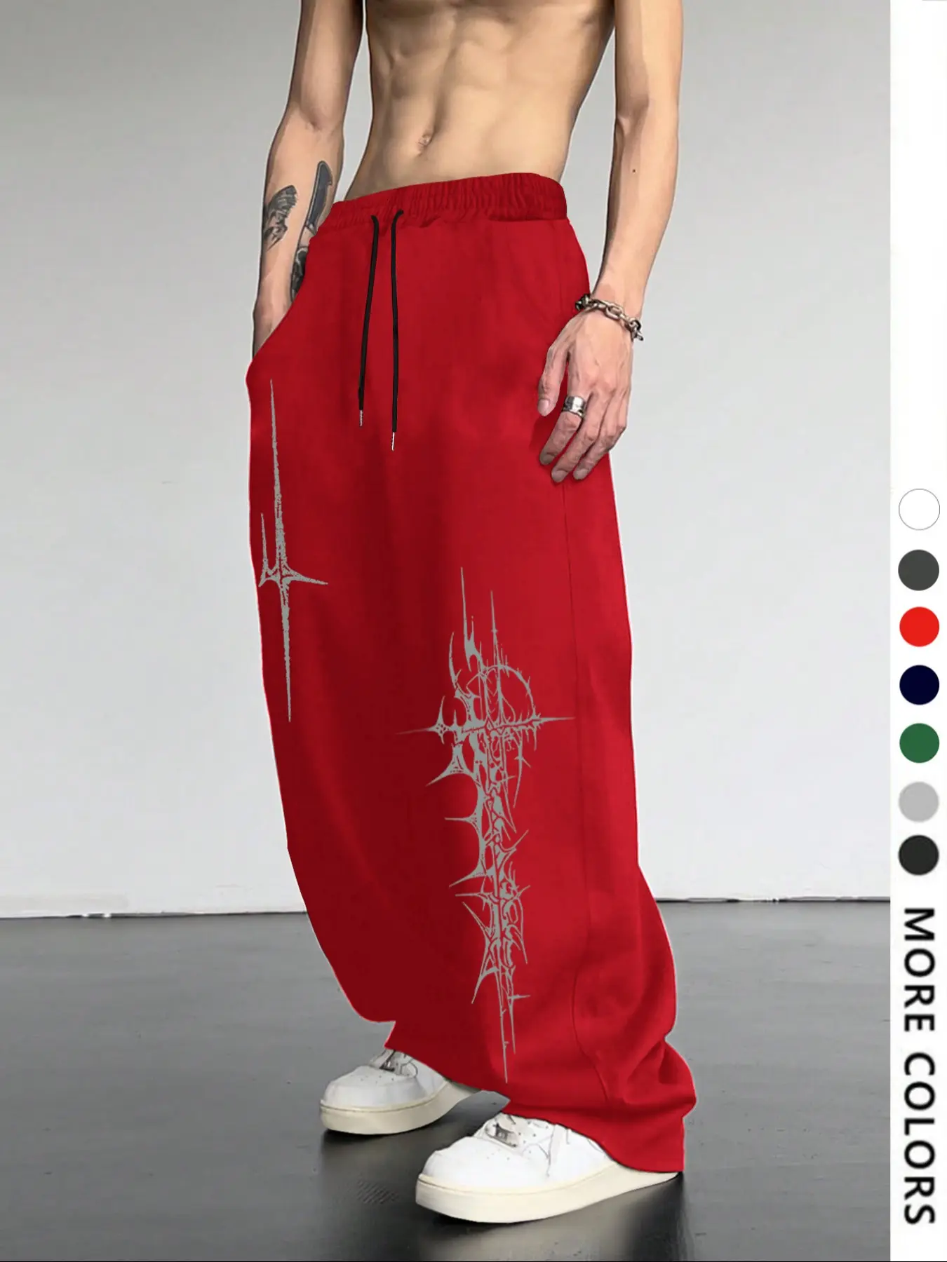 Men's Casual Sporty Long Pants, Thorns Twisted Cross Print Sweatpants, Drawstring Wide Leg Leisure Pants, All Season Men's Clothing