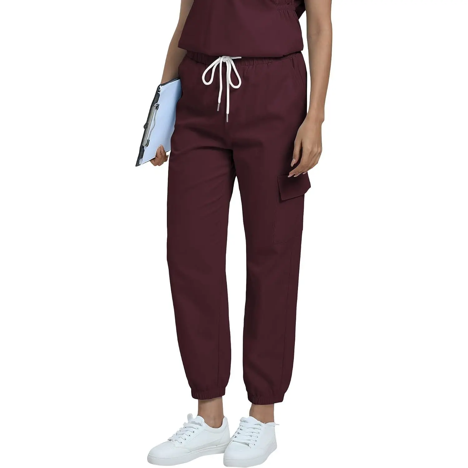 Scrub Pants for Women, Soft Stretch Slim Fit Drawstring Cargo Jogger Scrub Pants with 5 Pockets
