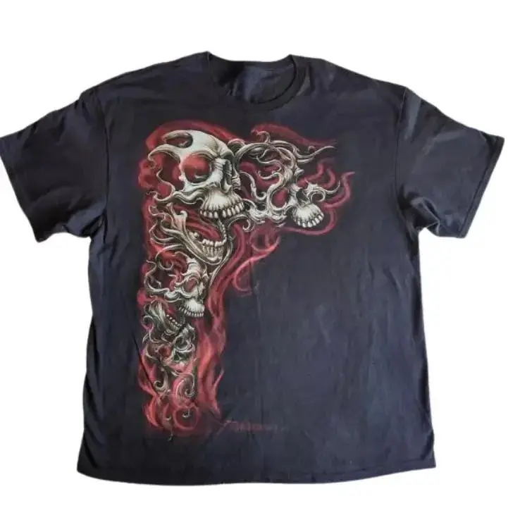 Gothic Punk Flaming Skulls Biker Grunge Affliction Black Graphic T-Shirt, Skulls Shirt, Unisex T-Shirt, For Men