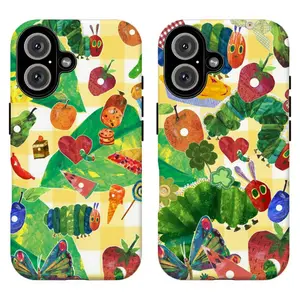 Yellow Gingham Hungry Caterpillar Collage Phone Case|Whimsical Fruit Treats Full Pattern Phone Cover For iPhone 17 Pro Max 16 15 14 13 12 11 for Samsung S21 S22 S23 S24 S25 S26 Phone Case