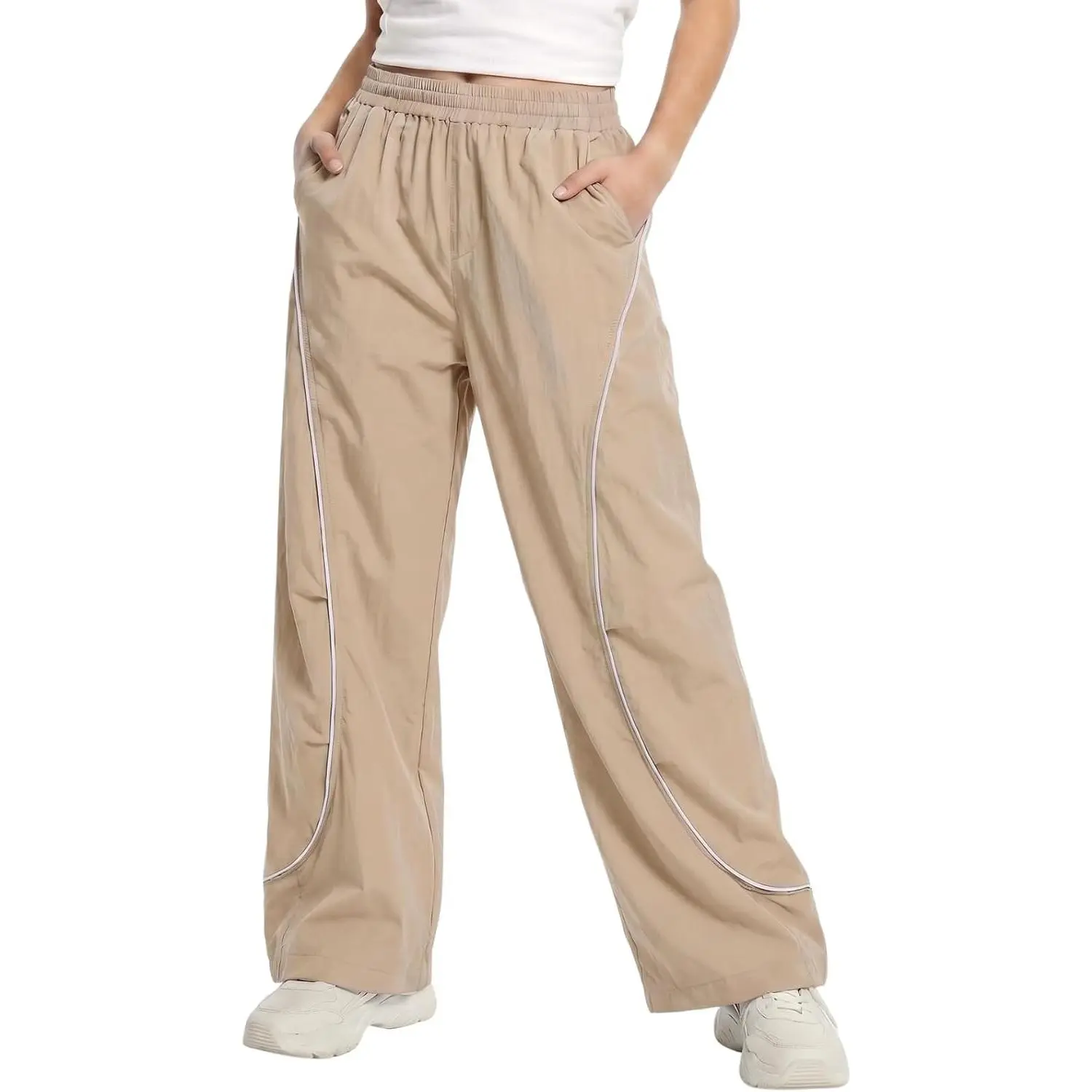 Girls Kids Lightweight Water-Resistant Cargo Pants with Drawstring Cuffs Windproof fabric, reflective details, elastic waist, 4-pocket storage, adjustable cuffs for school and outdoor activities