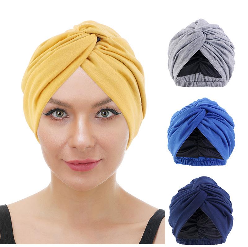 Double Layer Satin Indian Turban, Elastic Cross Twist Chemo Head Wrap