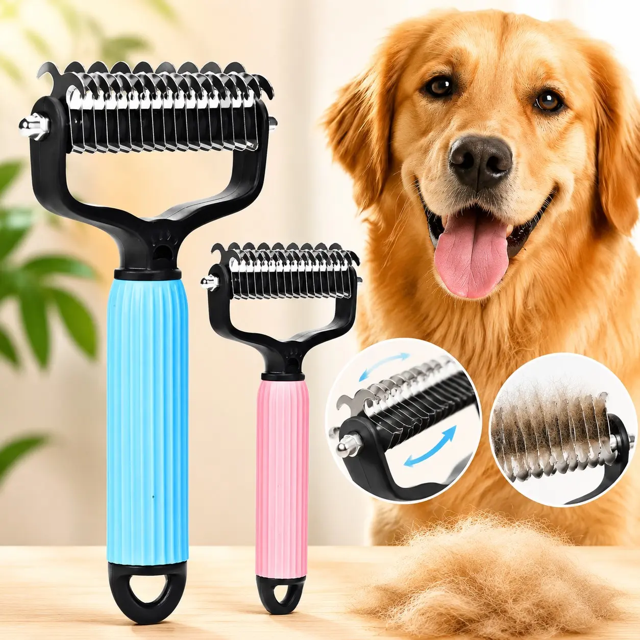 2pcs Pet Comb Dual-Sided Knot Solver, & Blue, Universal Dog Grooming Tool, Stainless Steel, Easy Use, Essential Beauty Supplies