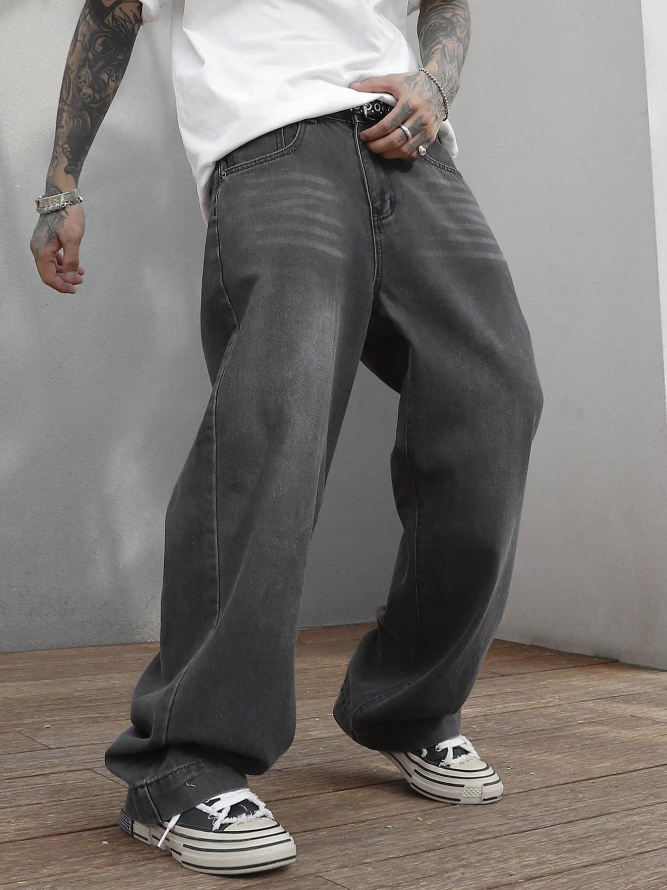 Men's Wide Leg Jeans, Loose Casual Comfy Denim Trousers for Daily Wear, Fashion Men's Bottoms for All Seasons, Pants, Menswear