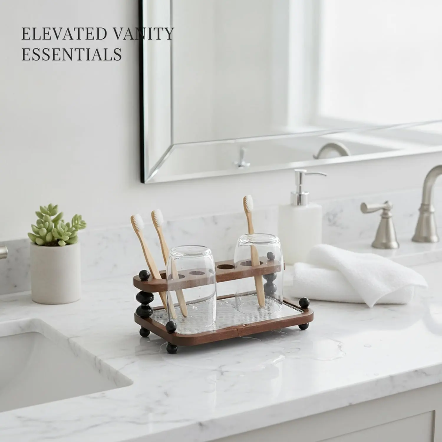 Wooden Toothbrush Holder, Stable Bathroom Vanity Organizer, Upright Placement for Toothbrushes and Cups, Desktop Storage Solution, Toothbrush Holder Organizers