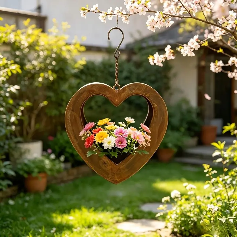 Heart-Shaped Hanging Planter Basket, Iron Art Lattice Design with Chain, Ideal for Courtyard/balcony, Romantic Garden Decor, Gift for Mom/wife