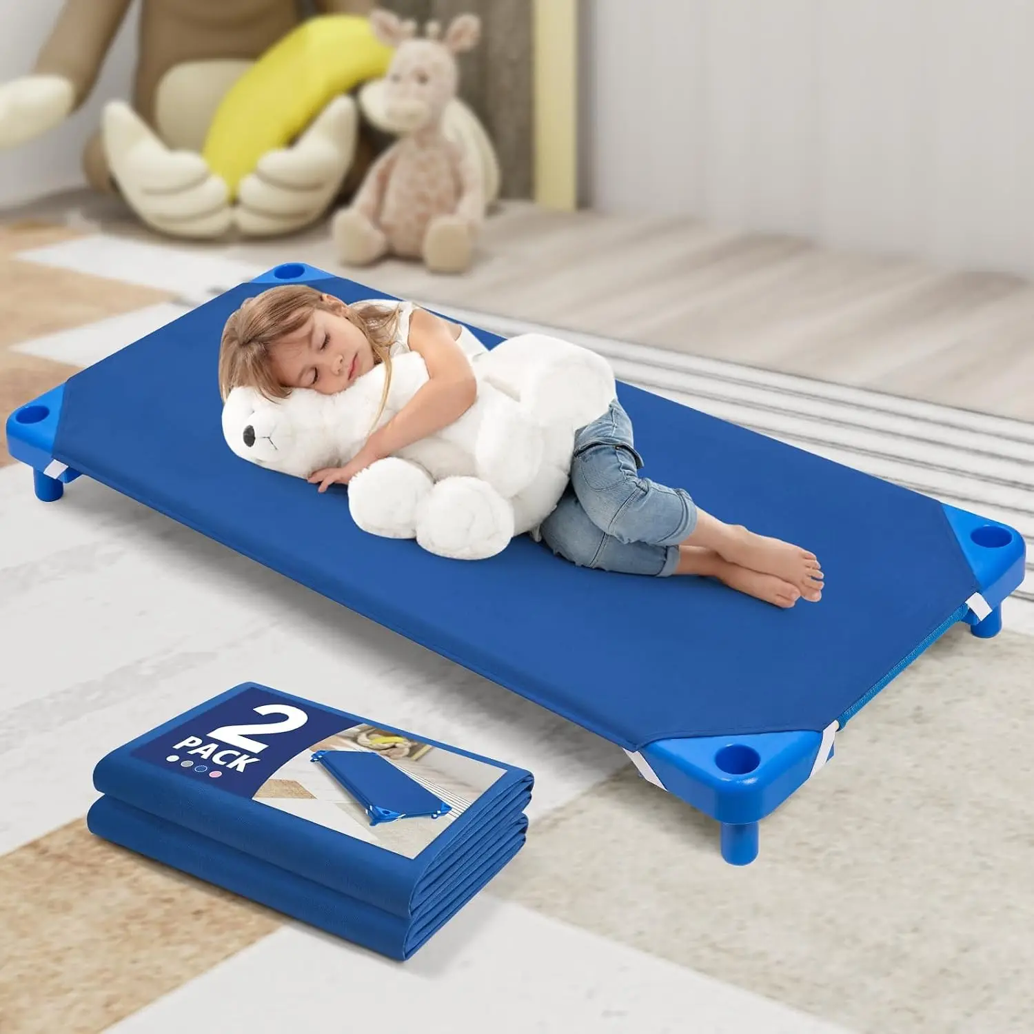 Soft & Comfortable Fitted Cot Sheets for Daycare Standard Size, Fits 23" x 52" Cot, 2 Pack, Brushed Microfiber, Navy Blue, Preschool Kids Nap Time EssentialsGift