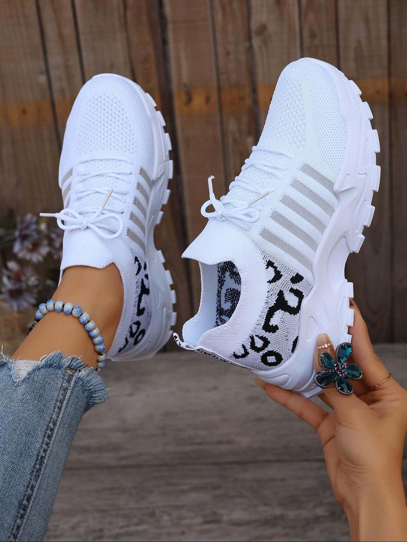 Women's Fashionable Leopard Print Lace Up Low Top Sneakers, Casual Comfortable Breathable Sports Athletic Running Shoess, All-match Basic Shoes for Daily Wear, Sporty Running Shoes