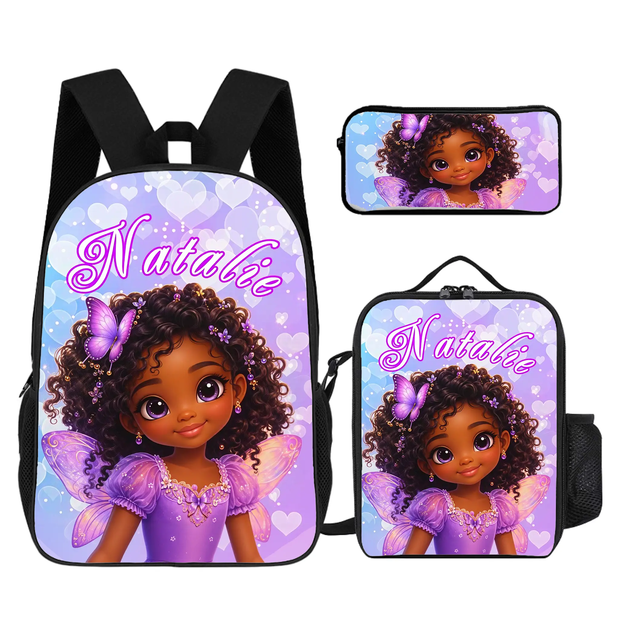Black Girl Magic 3Pcs Backpack Kit - Adorable Princess Pattern, Customizable Name School Bag, Large Capacity Daily Carry, Back to School Kids Gift #TikTokMadeMeBuyIt #AfroGirlSchoolSet #Personalized, Black Girl Magic Backpack