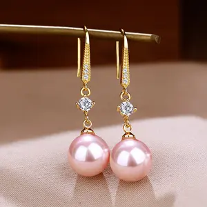 Pearl and zircon earrings for women, new trendy and stylish versatile earrings that make the face look slimmer, gold-colored earrings with ear hooks