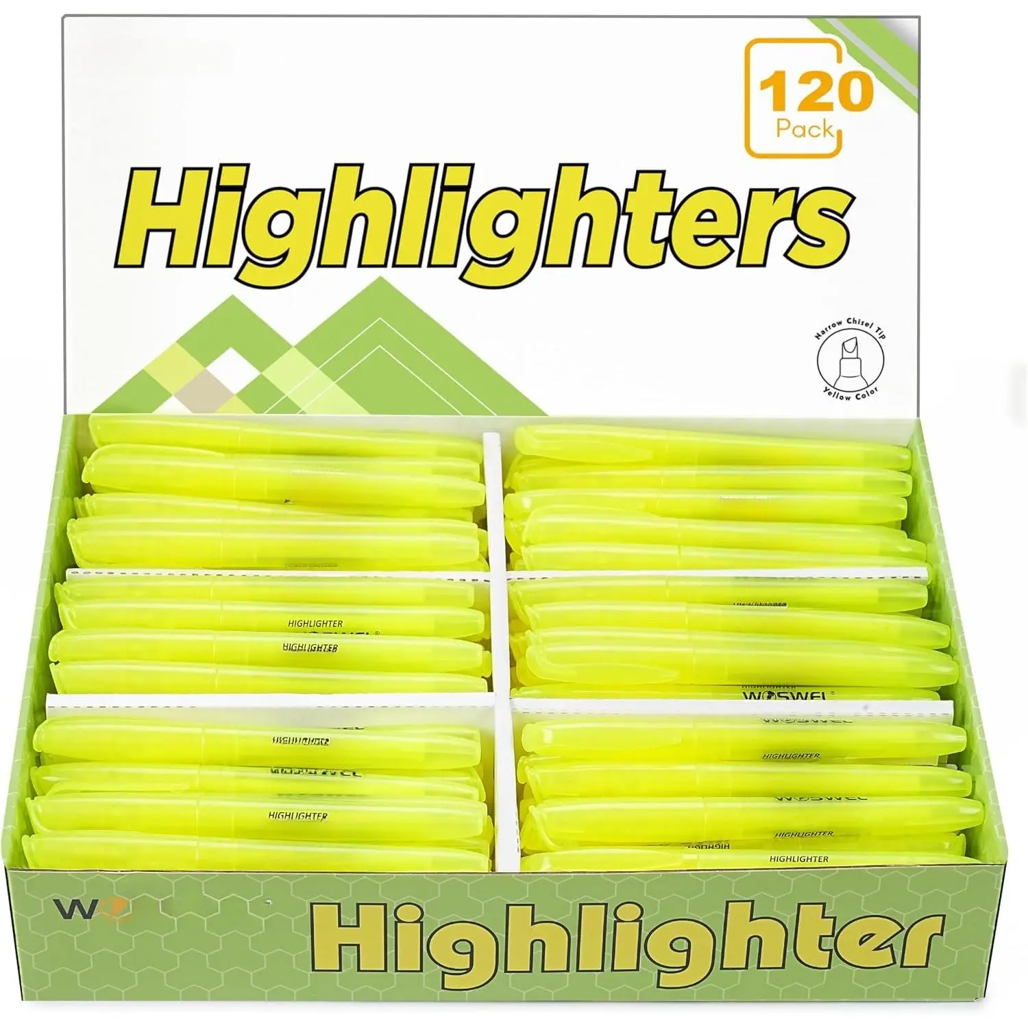 Highlighters Bulk 120 Pack Fluorescent Yellow Markers with Chisel Tip for Classroom Office