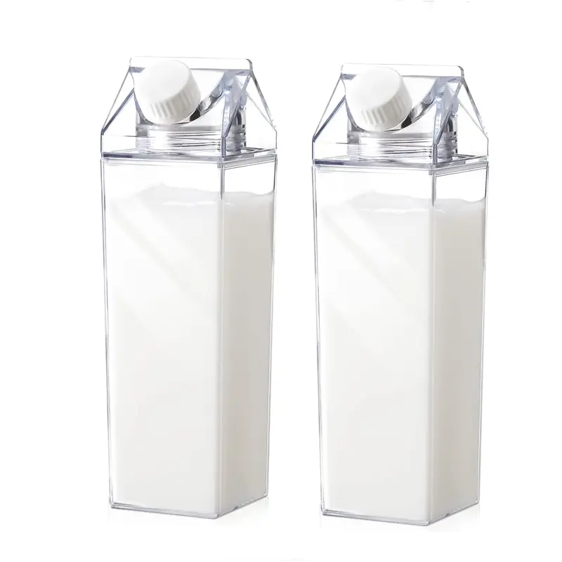 1 Count Square Milk Cup Rotatable Sealed Storage Bottle, Trendy Juice Drink Dispenser, Ideal for Freshness & Convenience, Must-Have Kitchen Tool Clear Milk Carton Water Bottle 1000 ml/ 34 Oz Portable Container Reusable Cute Plastic Milk Bottles for Juice
