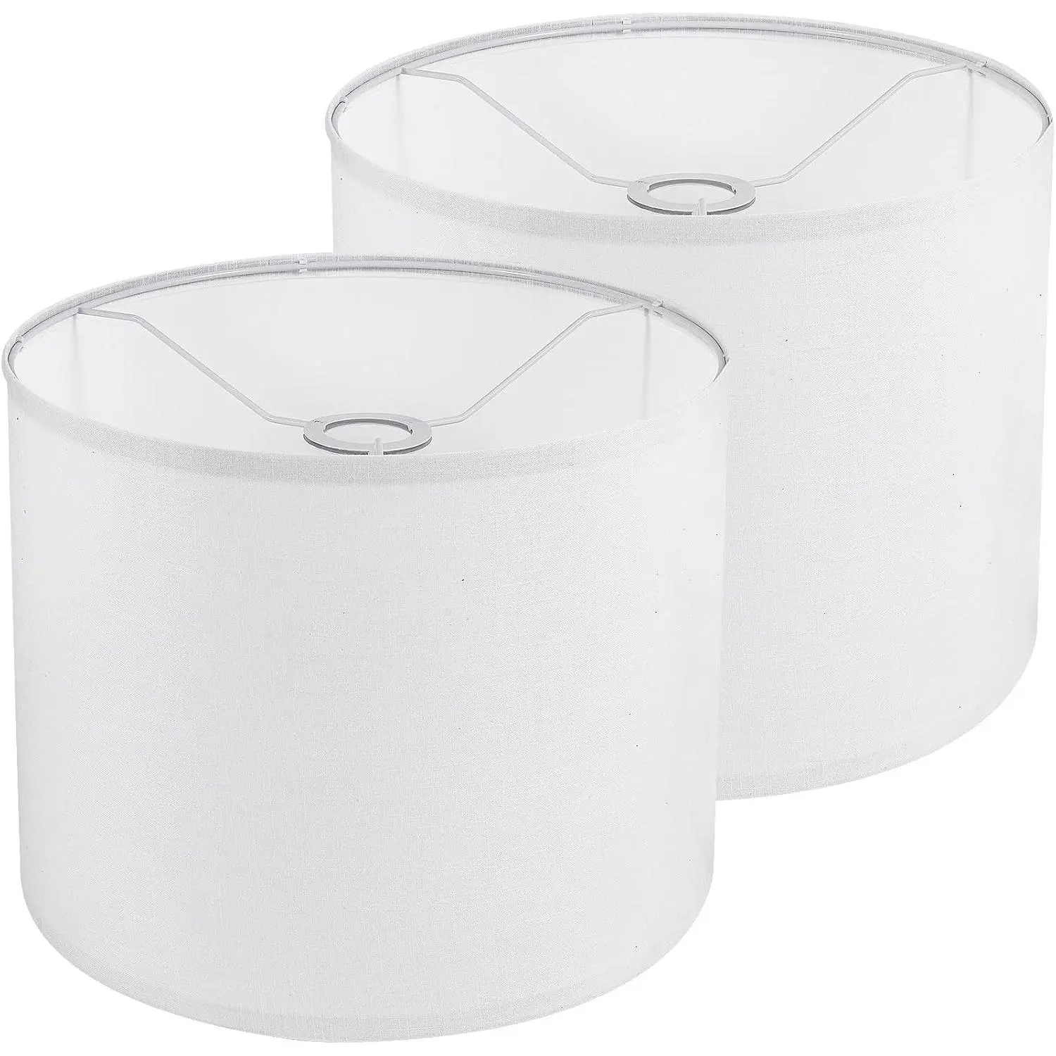 White Lamp Shades Set of 2, Drum Lampshades 13" Top x 13" Bottom x 10" High (Spider), Replacement Lamp Shades Natural Linen Hand Crafted for Table Lamps Floor Lamps Pendent Light, Assembly Required