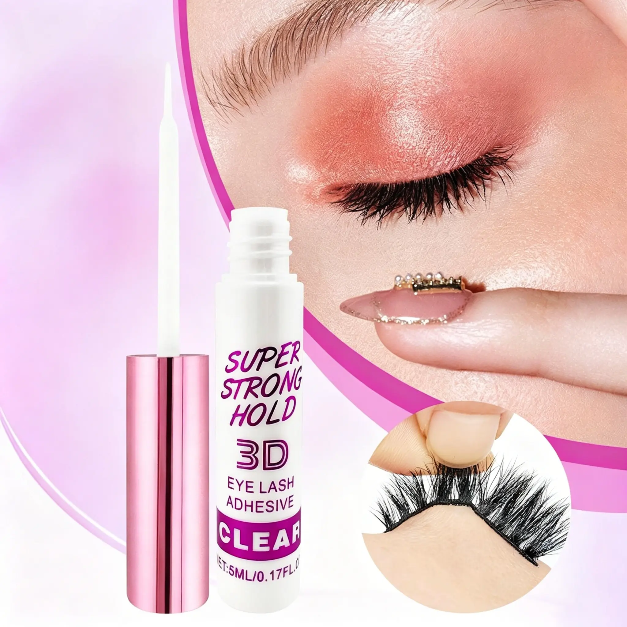 Lash Glue for Eyelash Extensions, Strong Hold Quick-Dry Clear Lash Adhesive, Low-Fume Hypoallergenic, Salon & Home Use