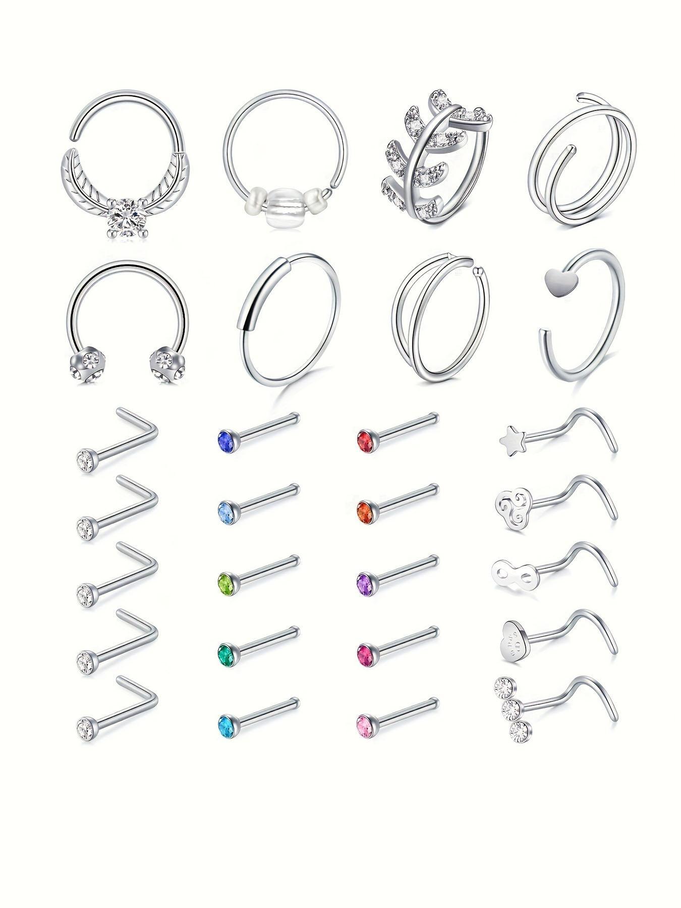 2024 New Rhinestone Inlaid Flower Decor Cute Nose Ring As Gift, Luxury Jewelry, Stainless Steel Heart Decor Body Nose Piercings Jewelry for Women & Men, Fashion Summer Jewelry for Party, Spiral Nose Ring, Nose Rings Hoops