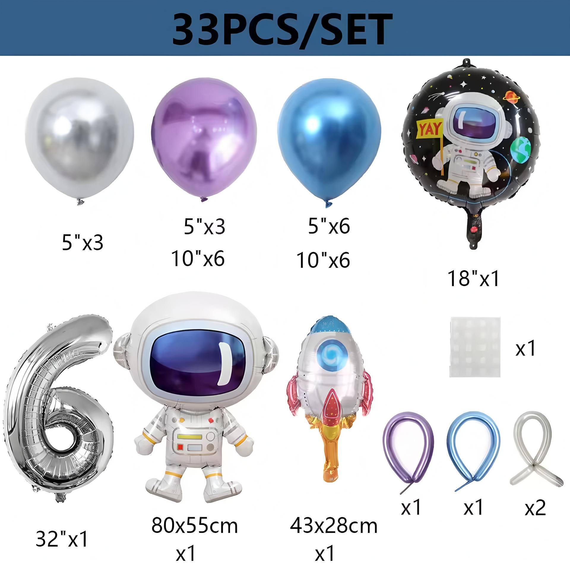 33 Pcs Outer Space Astronaut Rocket Balloon Set Spacecraft Galaxy Planet Theme  Birthday Decoration Balloon Column  for boys