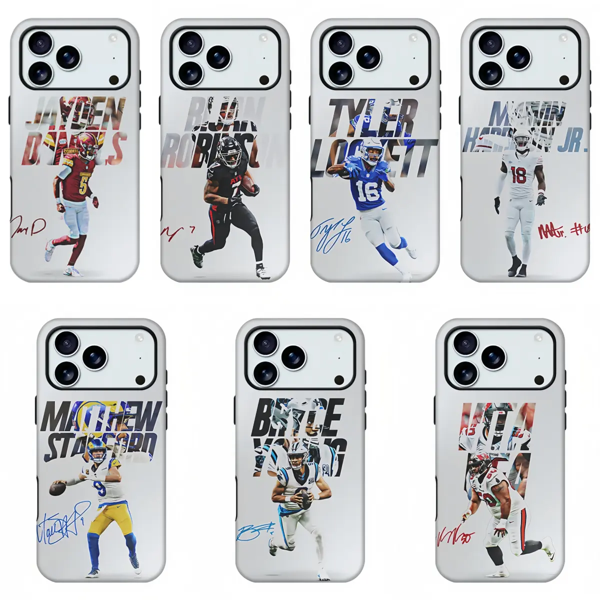 American Football Star Name Cutout Portrait Phone Case,Trendy American Football Sports Aesthetic Phone Shell, American Football Players Signature Print Hard Protective Cover Compatible For iPhone 11-17 Pro Max, Samsung S21-S26, Ideal Gift
